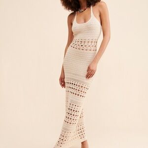 Anthropologie Cream Crochet Maxi Dress Cover Up